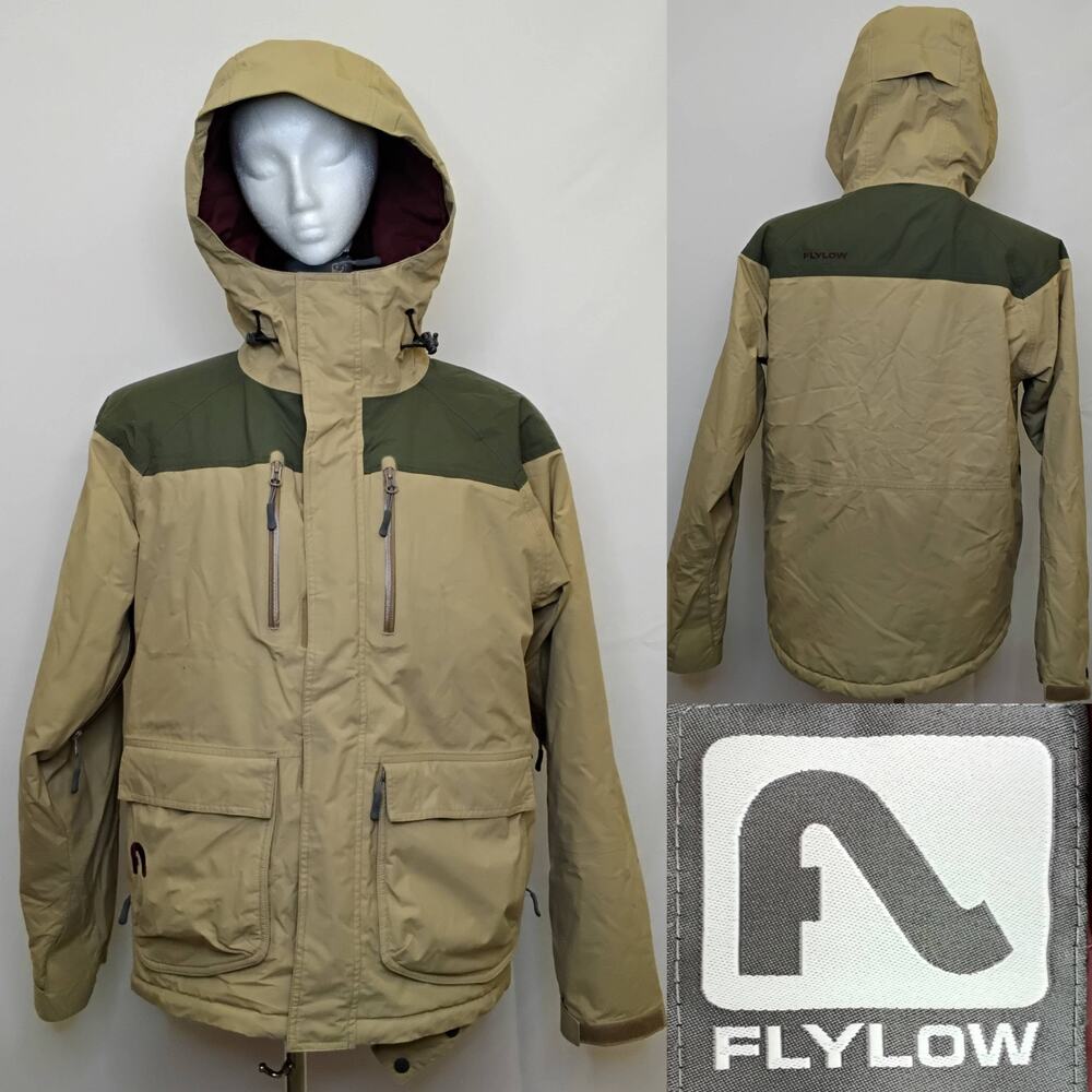Flylow Insulated Ski Jacket Men's M Beige/Green Hooded